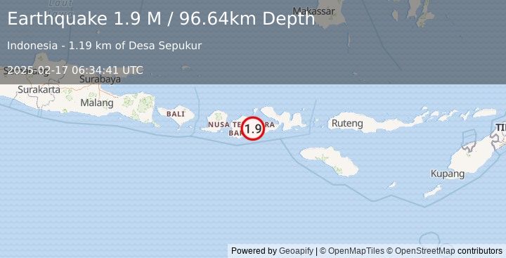 Earthquake Sumbawa Region, Indonesia (1.9 M) (2025-02-17 06:34:41 UTC)