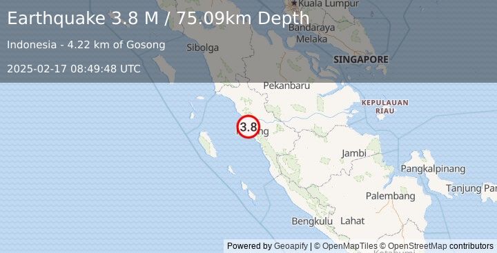 Earthquake Southern Sumatra, Indonesia (3.8 M) (2025-02-17 08:49:48 UTC)