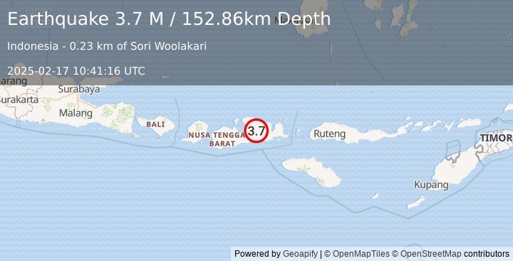 Earthquake Sumbawa Region, Indonesia (3.7 M) (2025-02-17 10:41:16 UTC)