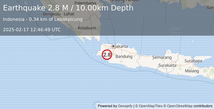 Earthquake Java, Indonesia (2.8 M) (2025-02-17 12:46:49 UTC)