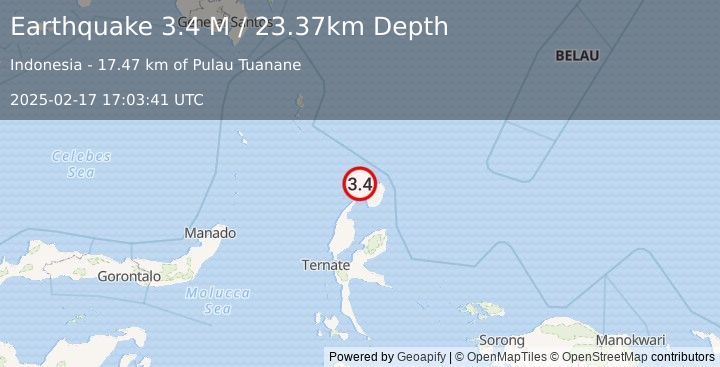 Earthquake Halmahera, Indonesia (3.4 M) (2025-02-17 17:03:41 UTC)