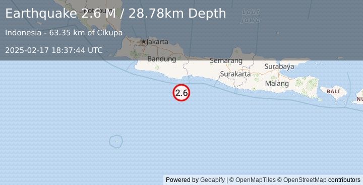 Earthquake Java, Indonesia (2.6 M) (2025-02-17 18:37:44 UTC)