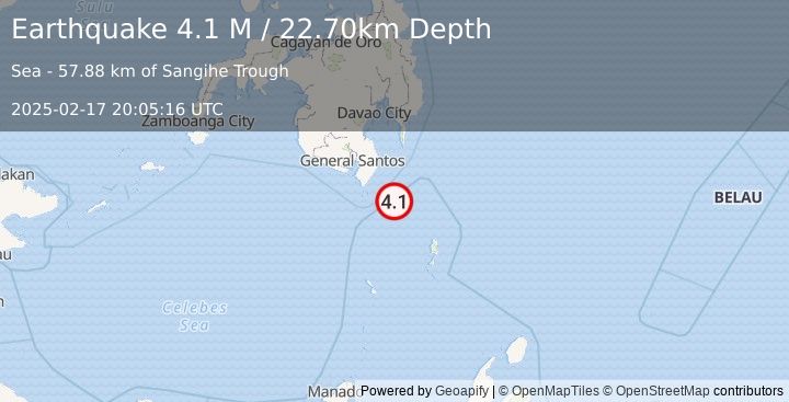 Earthquake Mindanao, Philippines (4.1 M) (2025-02-17 20:05:16 UTC)