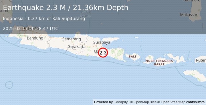 Earthquake Java, Indonesia (2.3 M) (2025-02-17 20:28:47 UTC)