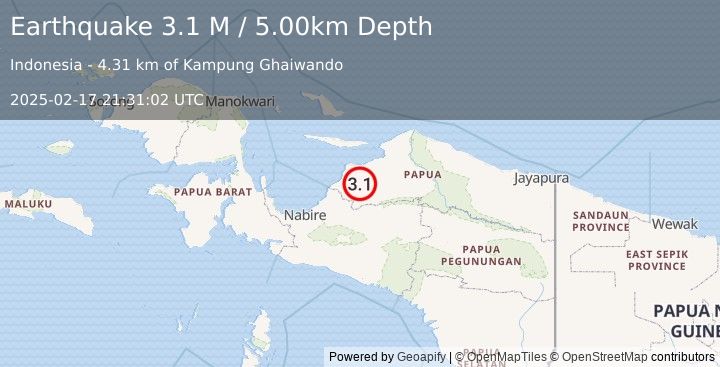 Earthquake West Papua Region, Indonesia (3.1 M) (2025-02-17 21:31:02 UTC)