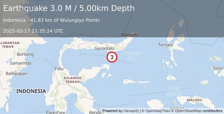 Earthquake Minahassa Peninsula, Sulawesi (3.0 M) (2025-02-17 21:35:24 UTC)