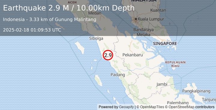 Earthquake Northern Sumatra, Indonesia (2.9 M) (2025-02-18 01:09:53 UTC)