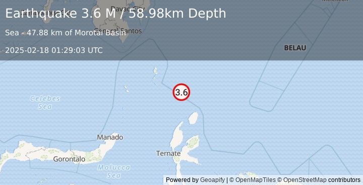 Earthquake Talaud Islands, Indonesia (3.6 M) (2025-02-18 01:29:03 UTC)