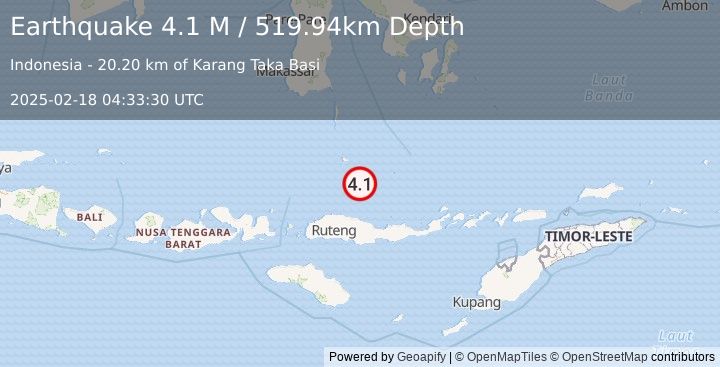 Earthquake Flores Sea (4.1 M) (2025-02-18 04:33:30 UTC)