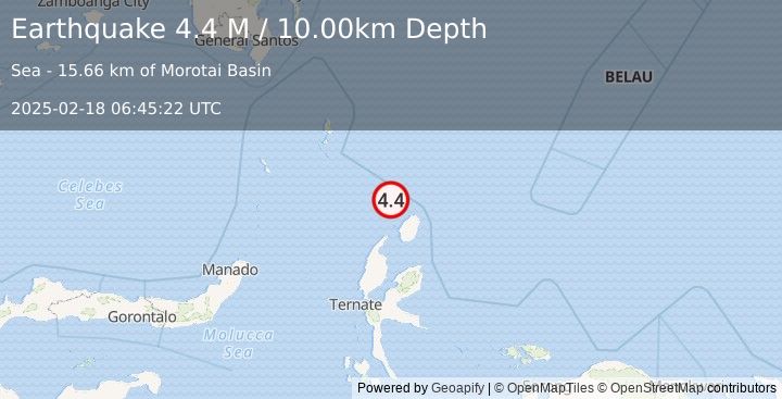 Earthquake Halmahera, Indonesia (4.4 M) (2025-02-18 06:45:22 UTC)