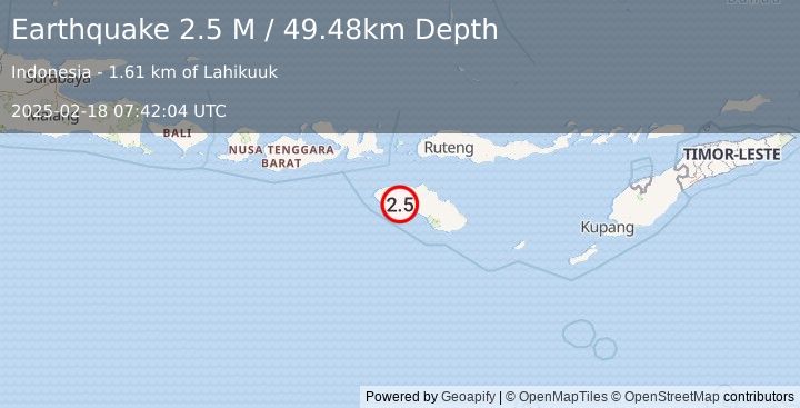 Earthquake Sumba Region, Indonesia (2.5 M) (2025-02-18 07:42:04 UTC)