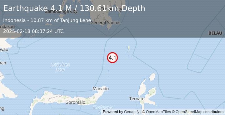 Earthquake Talaud Islands, Indonesia (4.1 M) (2025-02-18 08:37:24 UTC)