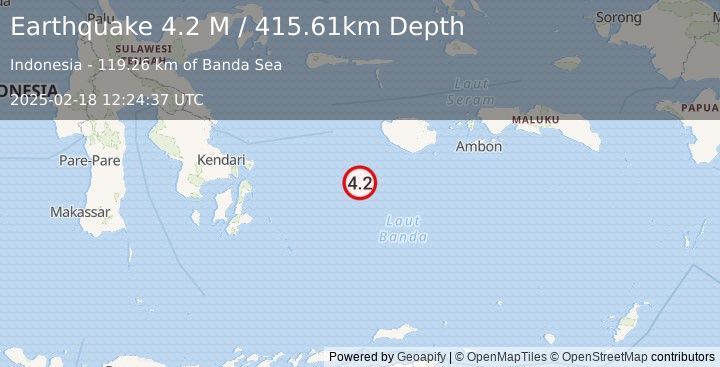 Earthquake Banda Sea (4.2 M) (2025-02-18 12:24:37 UTC)