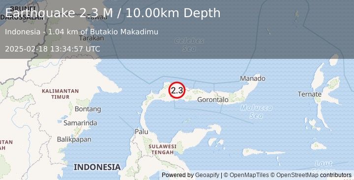 Earthquake Minahassa Peninsula, Sulawesi (2.3 M) (2025-02-18 13:34:57 UTC)