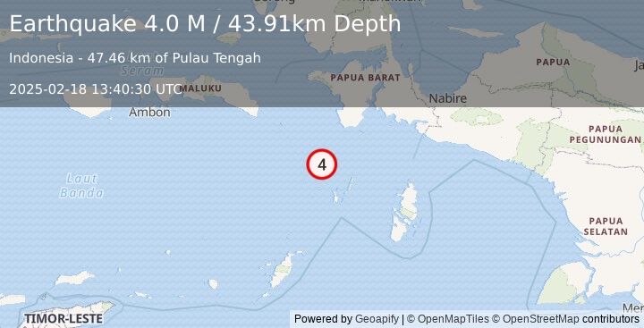 Earthquake West Papua Region, Indonesia (4.0 M) (2025-02-18 13:40:30 UTC)