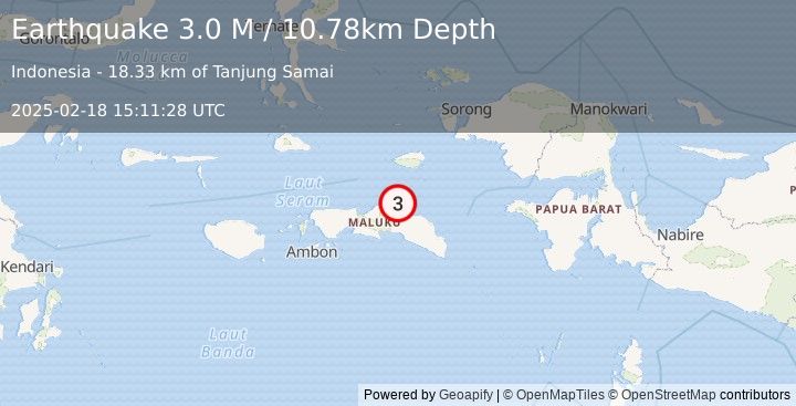 Earthquake Seram, Indonesia (3.0 M) (2025-02-18 15:11:28 UTC)