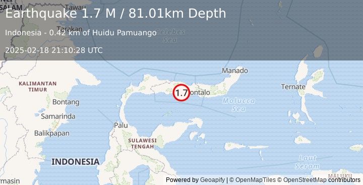 Earthquake Minahassa Peninsula, Sulawesi (1.7 M) (2025-02-18 21:10:28 UTC)