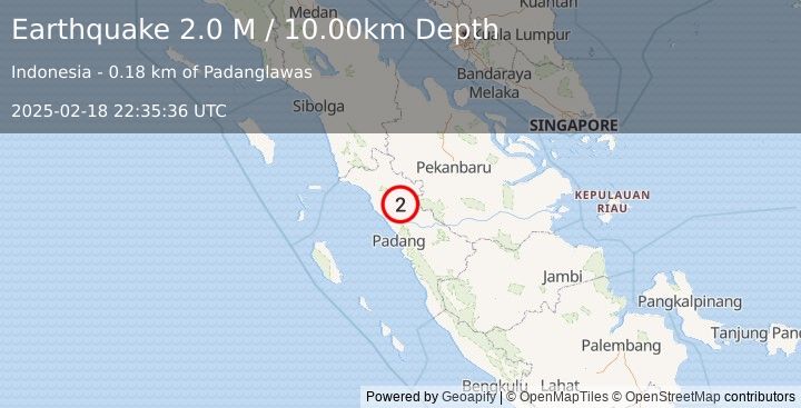 Earthquake Southern Sumatra, Indonesia (2.0 M) (2025-02-18 22:35:36 UTC)