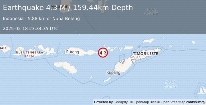 Earthquake Flores Region, Indonesia (4.3 M) (2025-02-18 23:34:35 UTC)