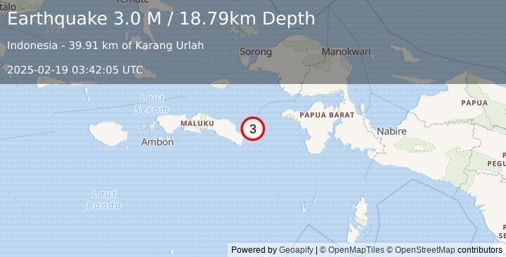 Earthquake West Papua Region, Indonesia (3.0 M) (2025-02-19 03:42:05 UTC)