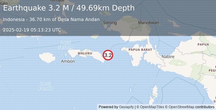 Earthquake West Papua Region, Indonesia (3.2 M) (2025-02-19 05:13:23 UTC)