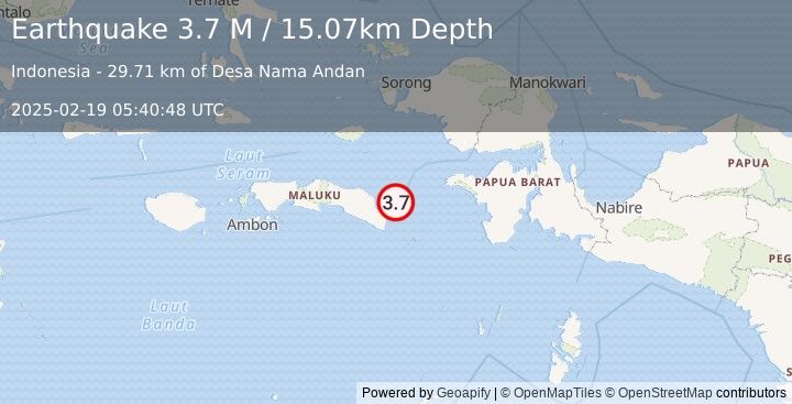 Earthquake West Papua Region, Indonesia (3.7 M) (2025-02-19 05:40:48 UTC)