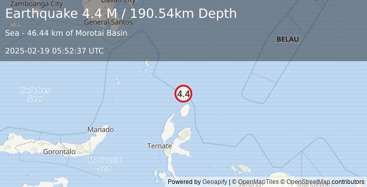 Earthquake North of Halmahera, Indonesia (4.1 M) (2025-02-19 05:52:35 UTC)