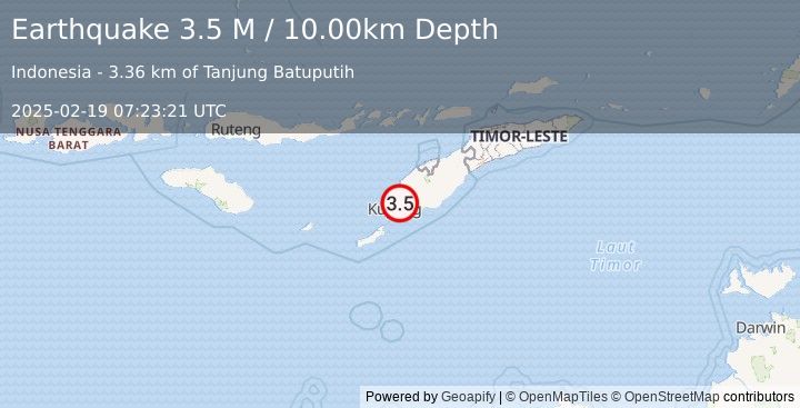 Earthquake Timor Region (3.5 M) (2025-02-19 07:23:21 UTC)