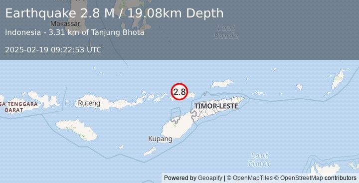 Earthquake Timor Region (2.8 M) (2025-02-19 09:22:53 UTC)