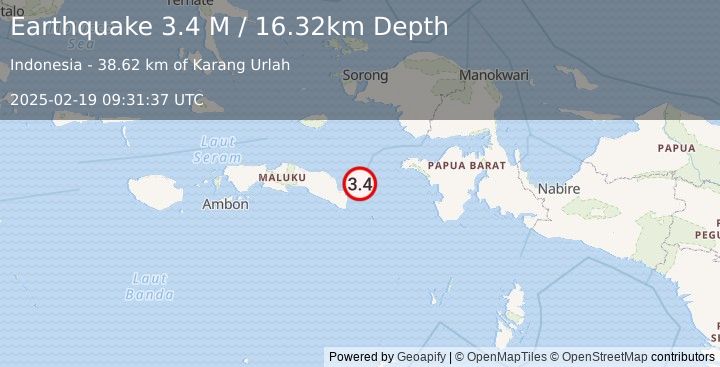 Earthquake West Papua Region, Indonesia (3.4 M) (2025-02-19 09:31:37 UTC)