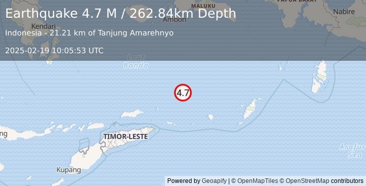 Earthquake Banda Sea (4.7 M) (2025-02-19 10:05:53 UTC)