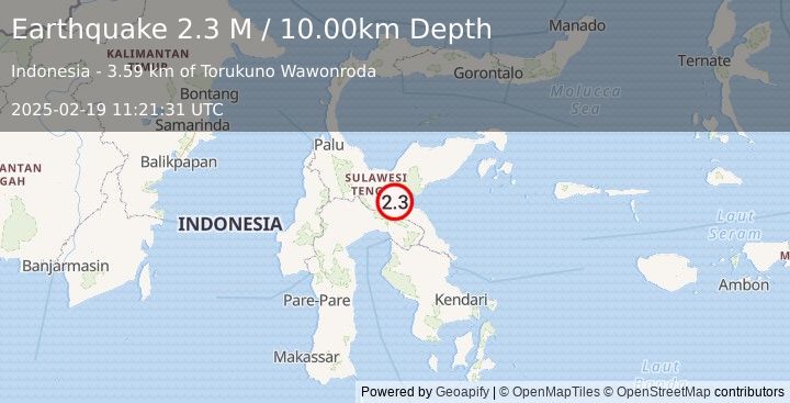 Earthquake Sulawesi, Indonesia (2.3 M) (2025-02-19 11:21:31 UTC)