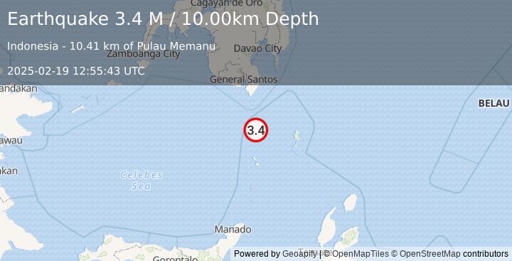 Earthquake Talaud Islands, Indonesia (3.4 M) (2025-02-19 12:55:43 UTC)