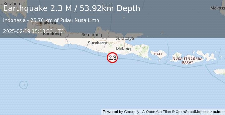 Earthquake Java, Indonesia (2.3 M) (2025-02-19 15:13:33 UTC)