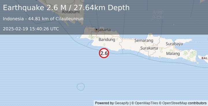 Earthquake Java, Indonesia (2.6 M) (2025-02-19 15:40:26 UTC)