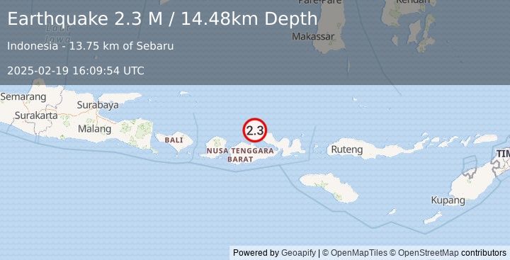 Earthquake Sumbawa Region, Indonesia (2.3 M) (2025-02-19 16:09:54 UTC)