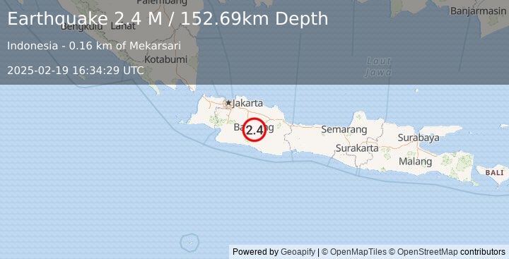 Earthquake Java, Indonesia (2.4 M) (2025-02-19 16:34:29 UTC)