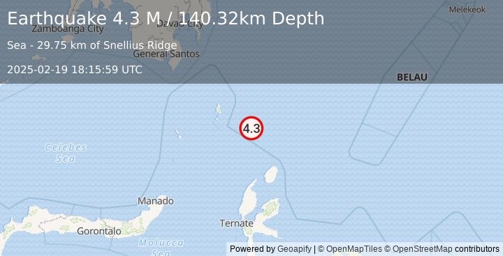 Earthquake Talaud Islands, Indonesia (4.3 M) (2025-02-19 18:15:58 UTC)