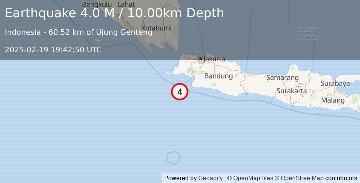 Earthquake Java, Indonesia (4.0 M) (2025-02-19 19:42:50 UTC)