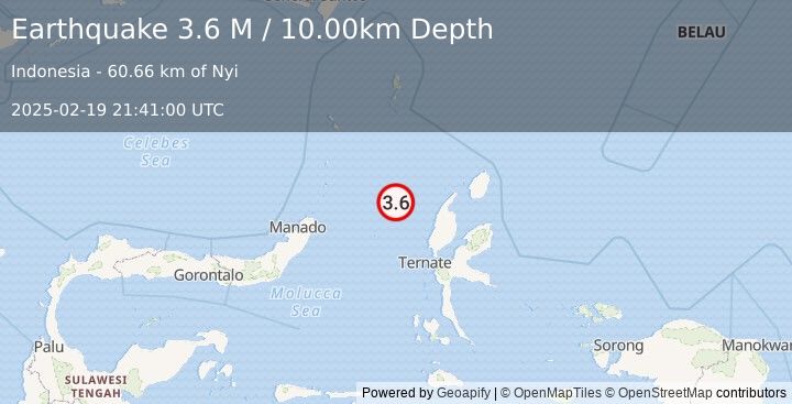 Earthquake Northern Molucca Sea (3.6 M) (2025-02-19 21:41:00 UTC)