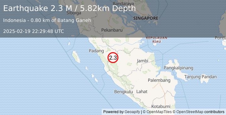 Earthquake Southern Sumatra, Indonesia (2.3 M) (2025-02-19 22:29:48 UTC)