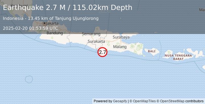 Earthquake Java, Indonesia (2.7 M) (2025-02-20 01:53:59 UTC)