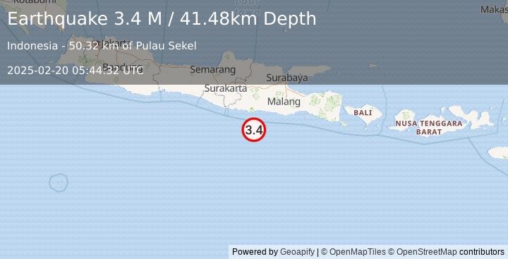 Earthquake Java, Indonesia (3.4 M) (2025-02-20 05:44:33 UTC)