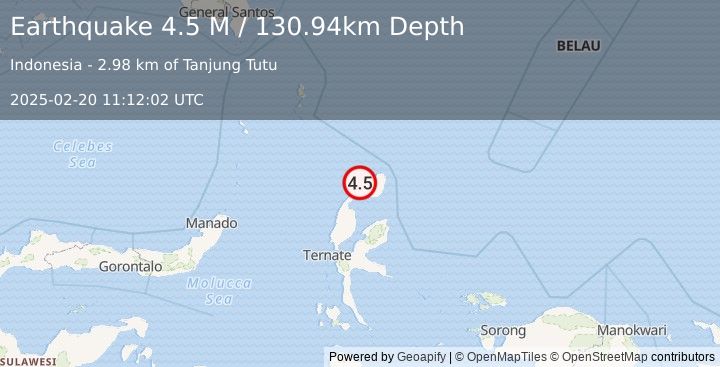 Earthquake Halmahera, Indonesia (4.5 M) (2025-02-20 11:12:02 UTC)