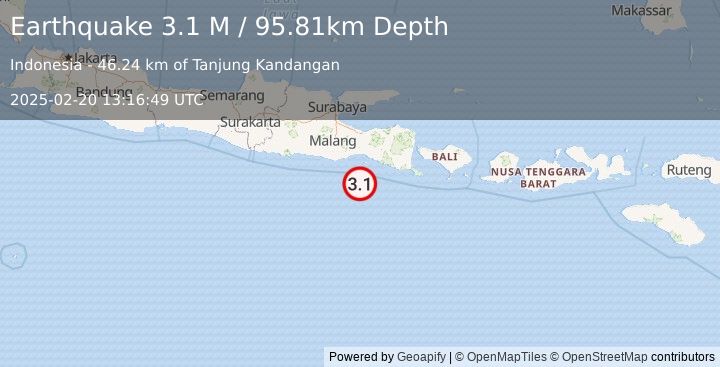 Earthquake Java, Indonesia (3.1 M) (2025-02-20 13:16:49 UTC)