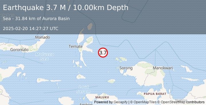 Earthquake Halmahera, Indonesia (3.7 M) (2025-02-20 14:27:27 UTC)