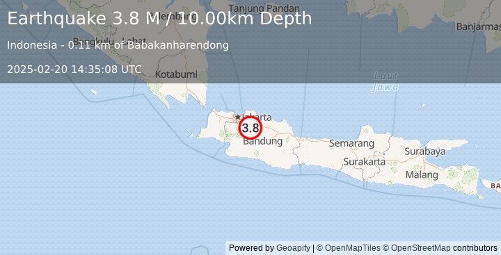 Earthquake Java, Indonesia (3.8 M) (2025-02-20 14:35:08 UTC)