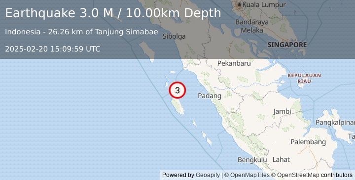 Earthquake Southern Sumatra, Indonesia (3.0 M) (2025-02-20 15:09:59 UTC)