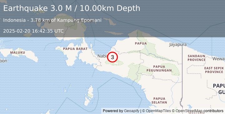 Earthquake West Papua, Indonesia (3.0 M) (2025-02-20 16:42:35 UTC)