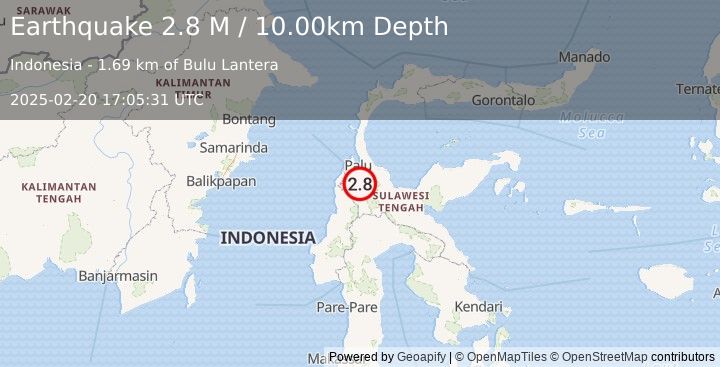 Earthquake Sulawesi, Indonesia (2.8 M) (2025-02-20 17:05:31 UTC)